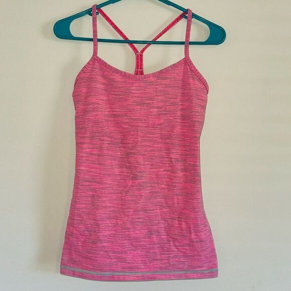 lululemon athletica Tops - Lululemon Pink & Grey Zebra Striped Power Y Tank Top SIZE 8